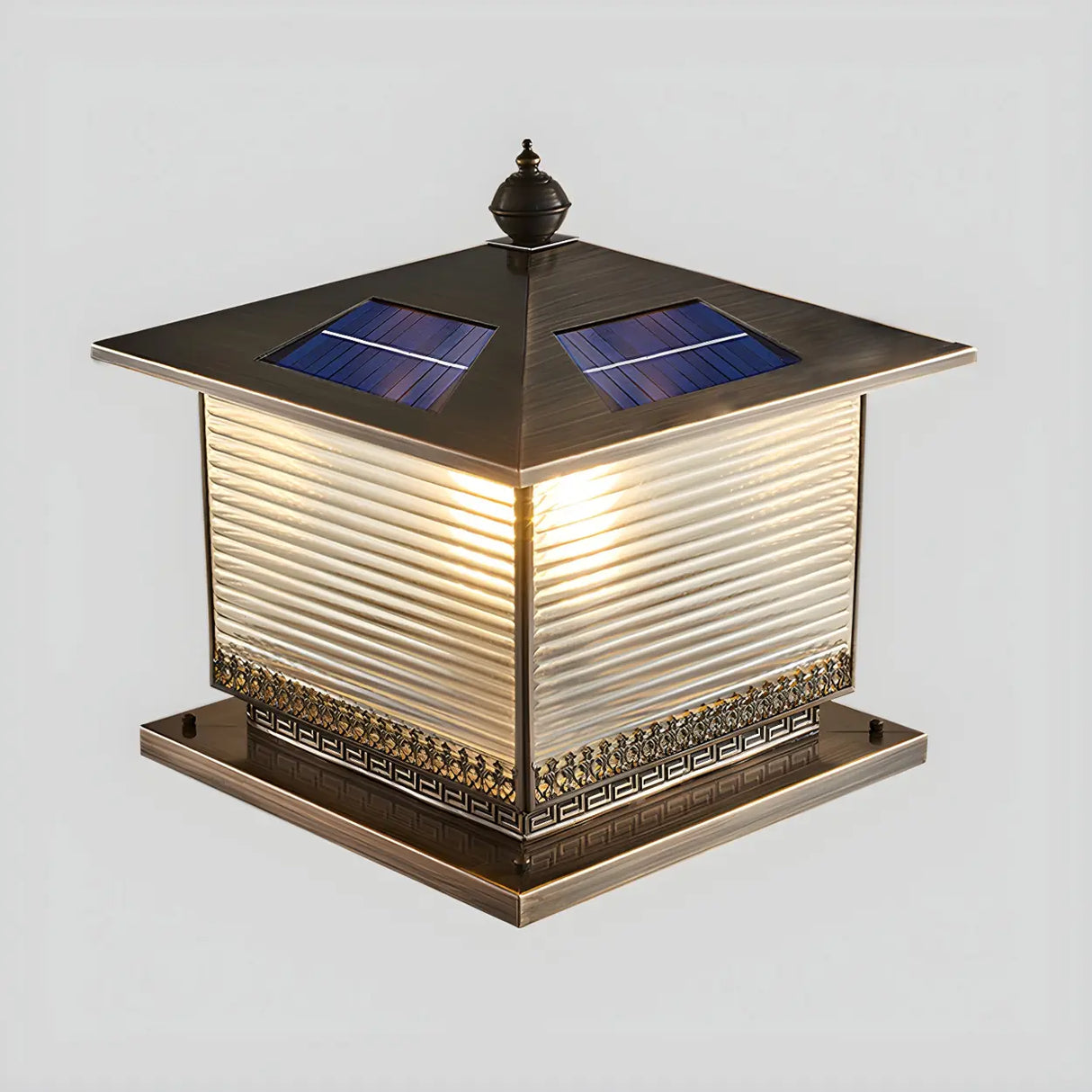 Vintage Glass Square Metal Outdoor Solar Table Lamp Image - 3