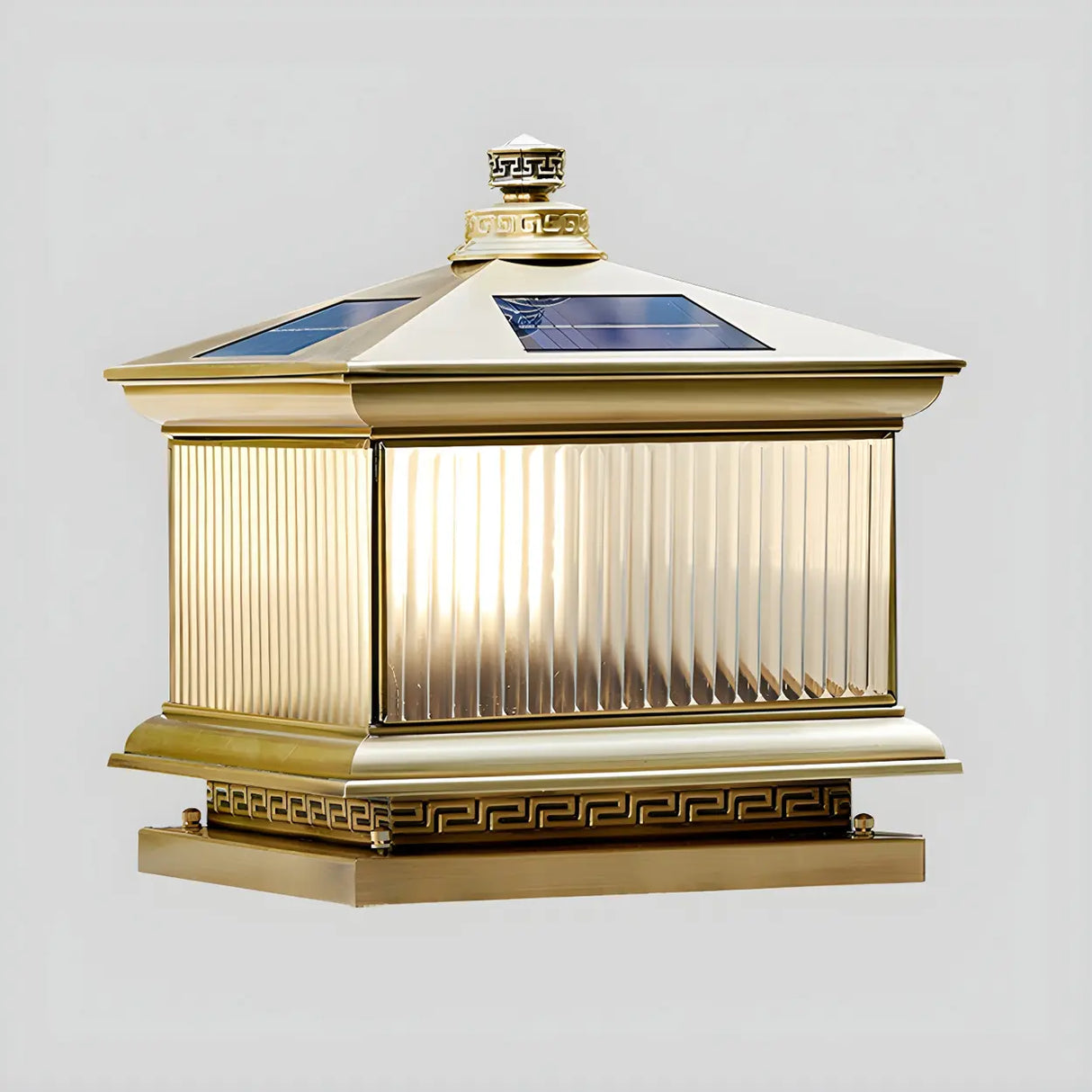 Vintage Glass Square Metal Outdoor Solar Table Lamp Image - 5