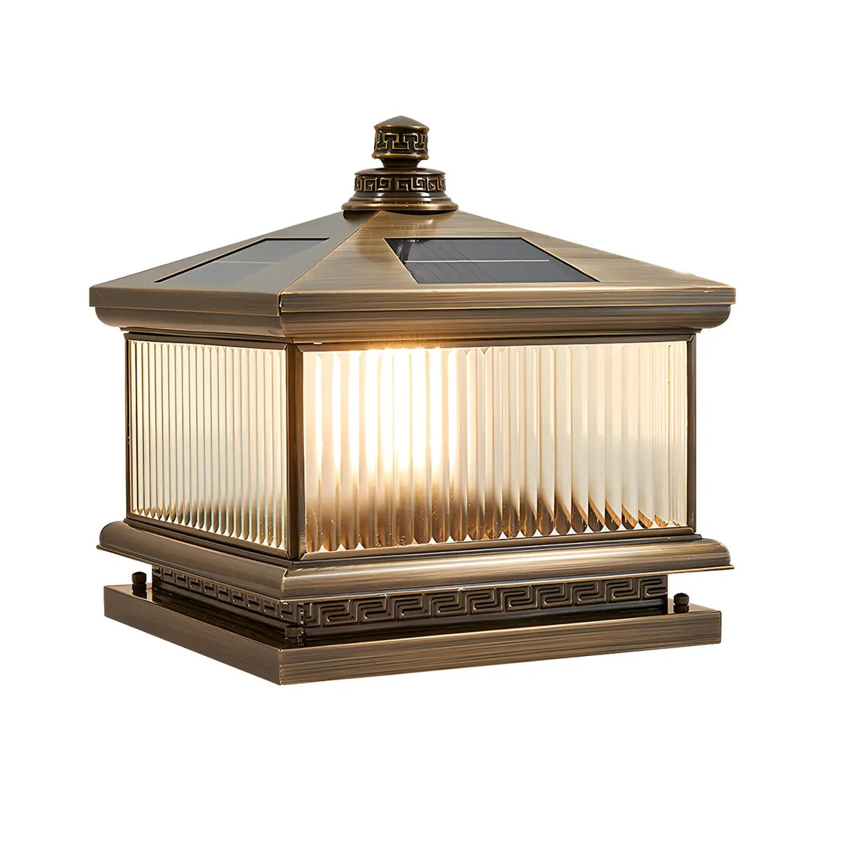 Vintage Glass Square Metal Outdoor Solar Table Lamp Image - 7