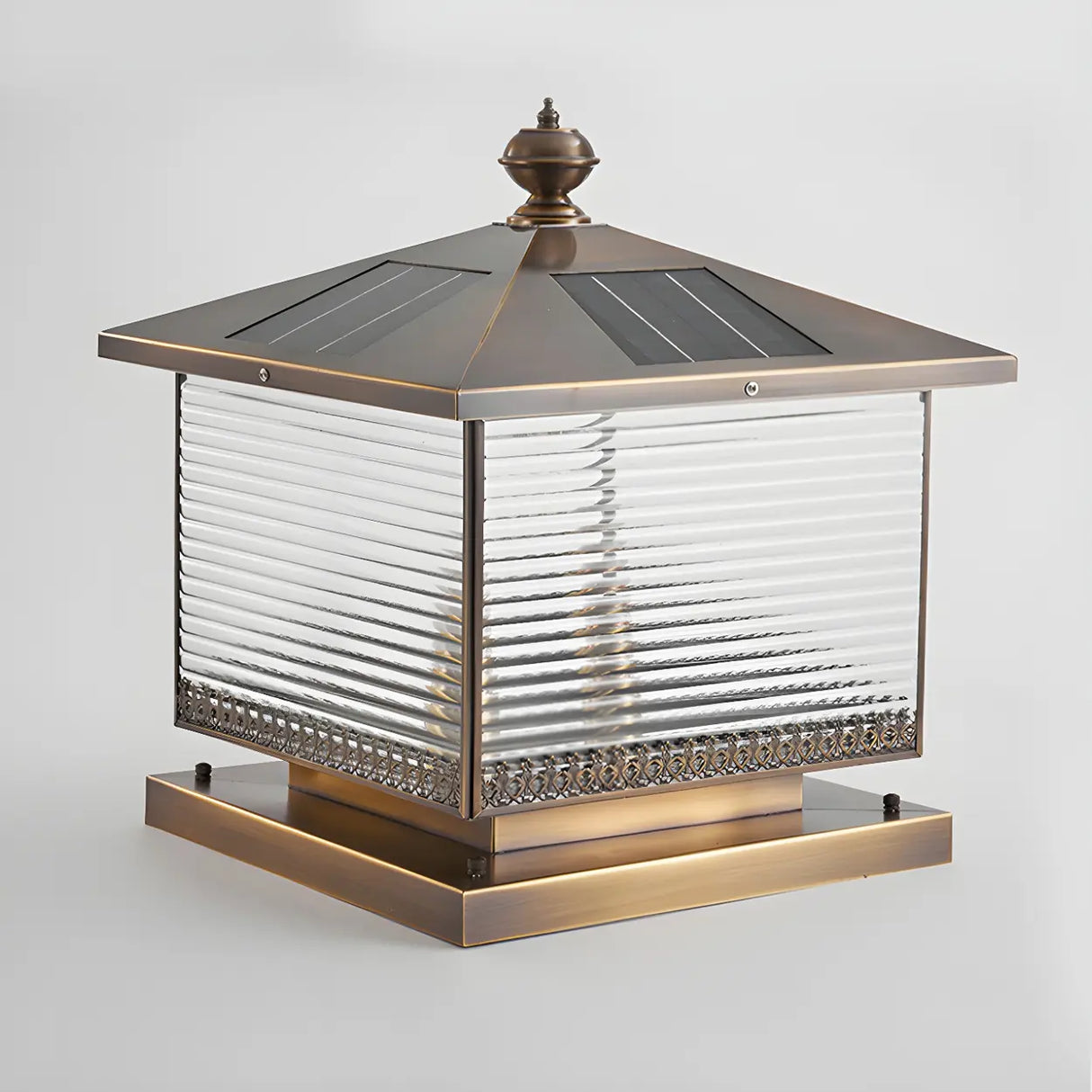 Vintage Glass Square Metal Outdoor Solar Table Lamp Image - 9