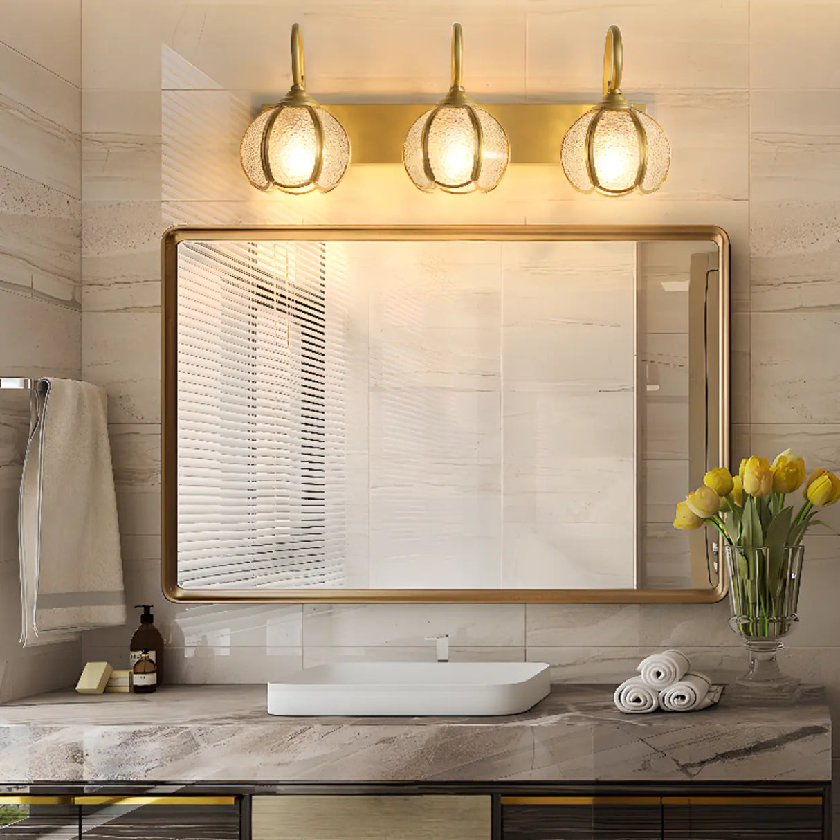 Vintage Gold 3-Light Globe Glass Vanity Light Image - 6