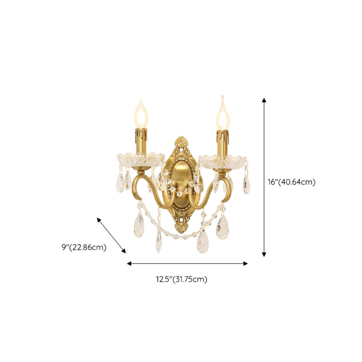 Vintage Gold Crystal Candle LED Wall Sconce Light Image - 13