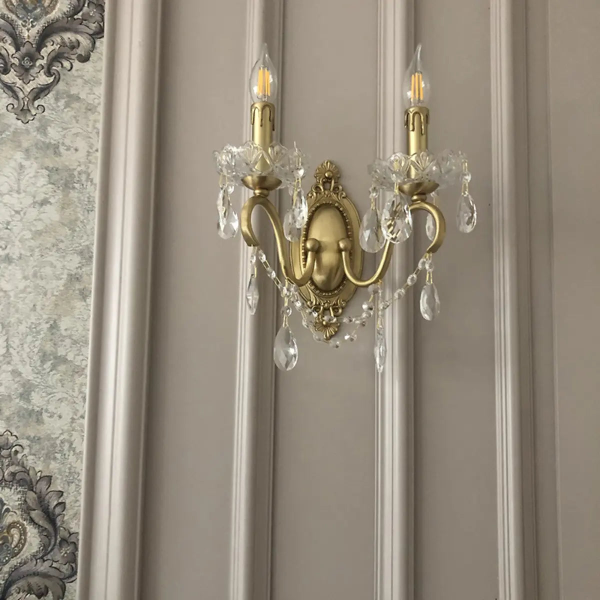 Vintage Gold Crystal Candle LED Wall Sconce Light Image - 4
