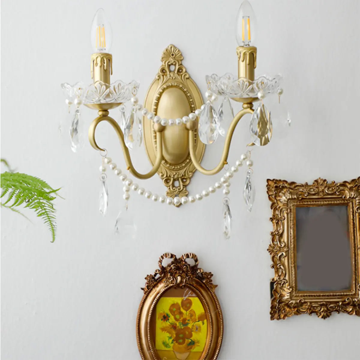 Vintage Gold Crystal Candle LED Wall Sconce Light Image - 6