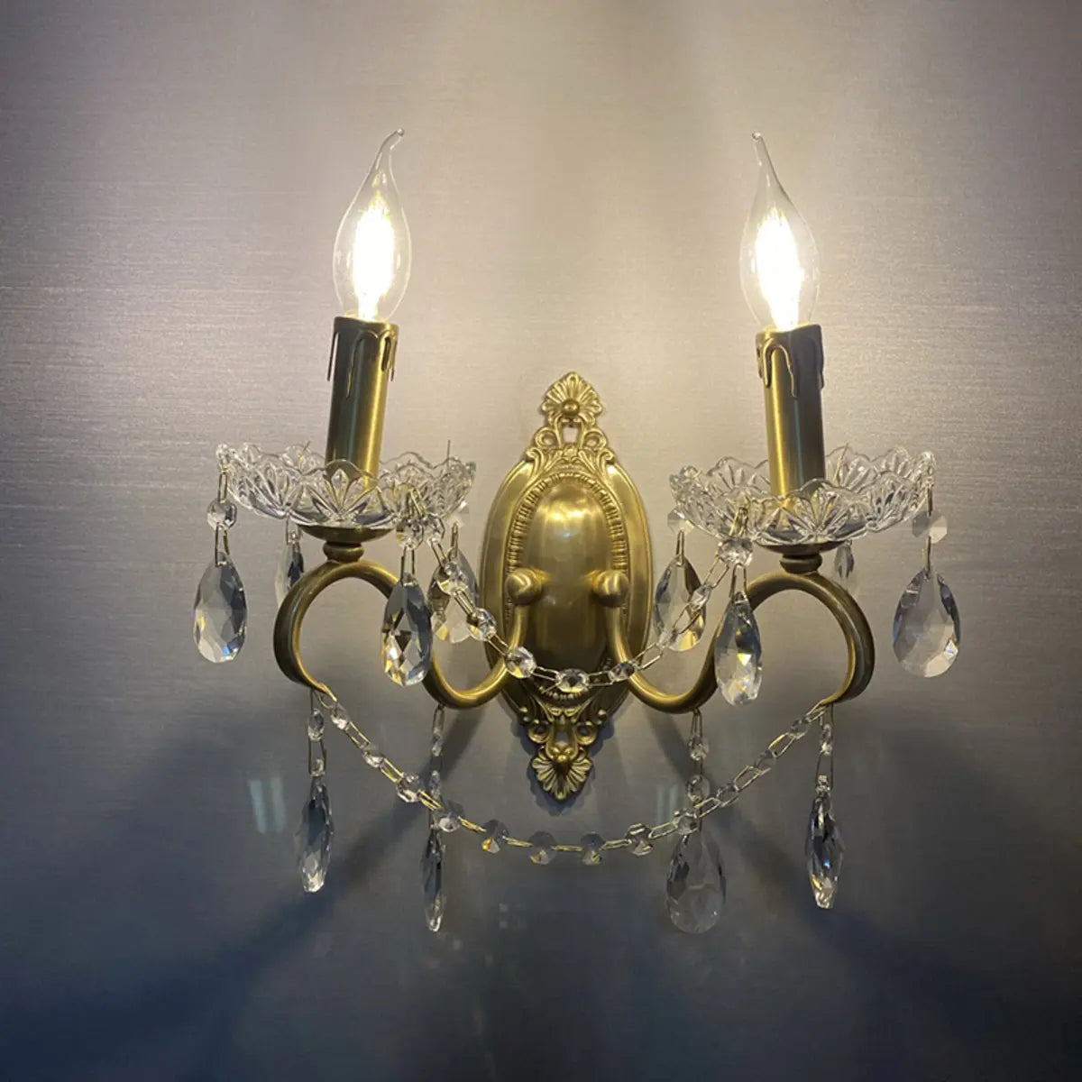 Vintage Gold Crystal Candle LED Wall Sconce Light Image - 7