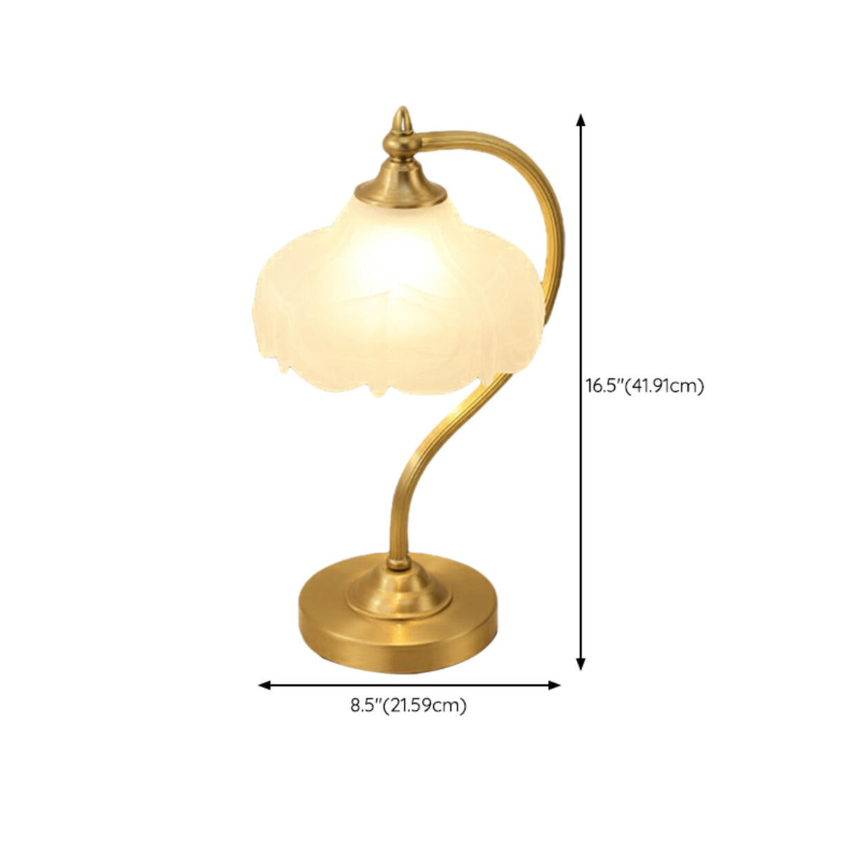Vintage Gold Floral Shade Curved Bedside Table Lamp