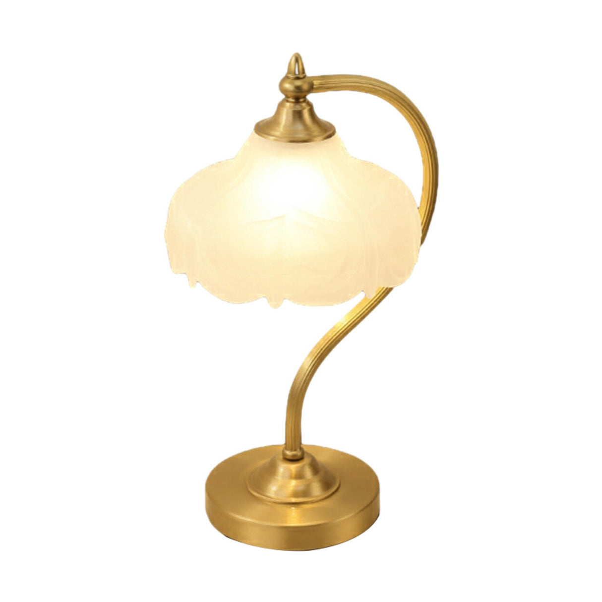 Vintage Gold Floral Shade Curved Bedside Table Lamp Image - 5