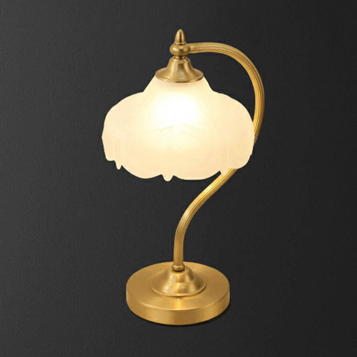 Vintage Gold Floral Shade Curved Bedside Table Lamp Image - 6