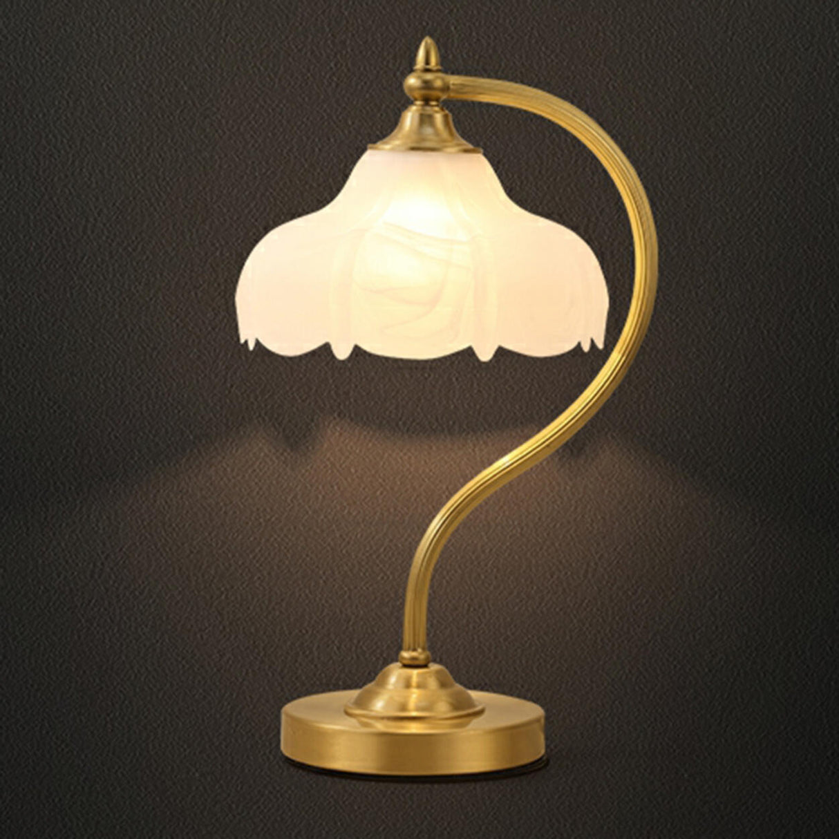 Vintage Gold Floral Shade Curved Bedside Table Lamp Image - 7
