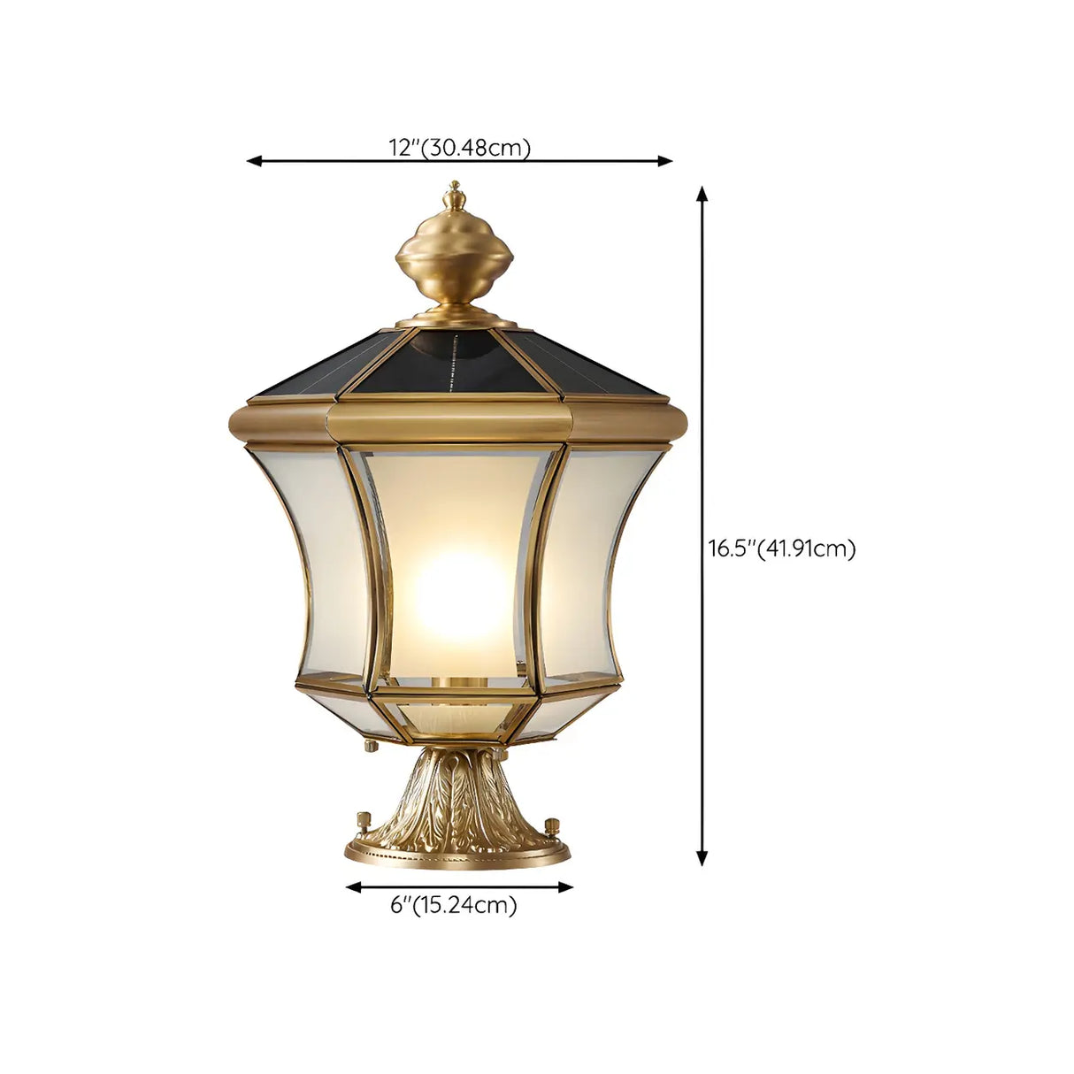 Vintage Gold Solar Lantern Whirlwind Glass Post Light