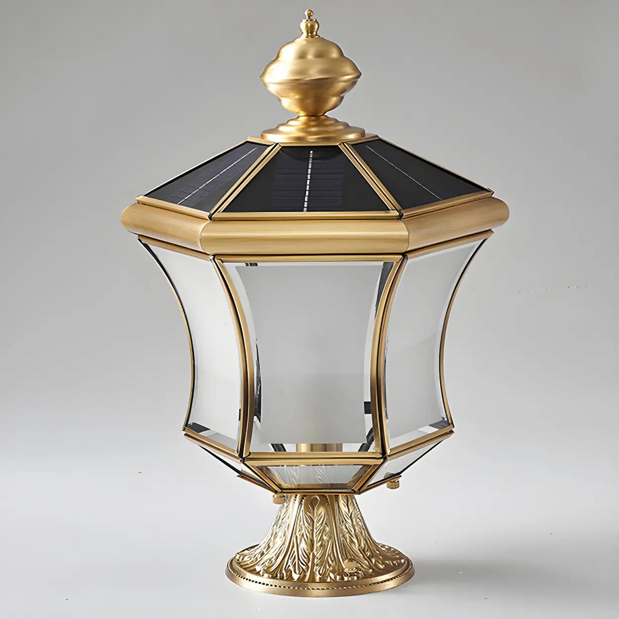 Vintage Gold Solar Lantern Whirlwind Glass Post Light Image - 8