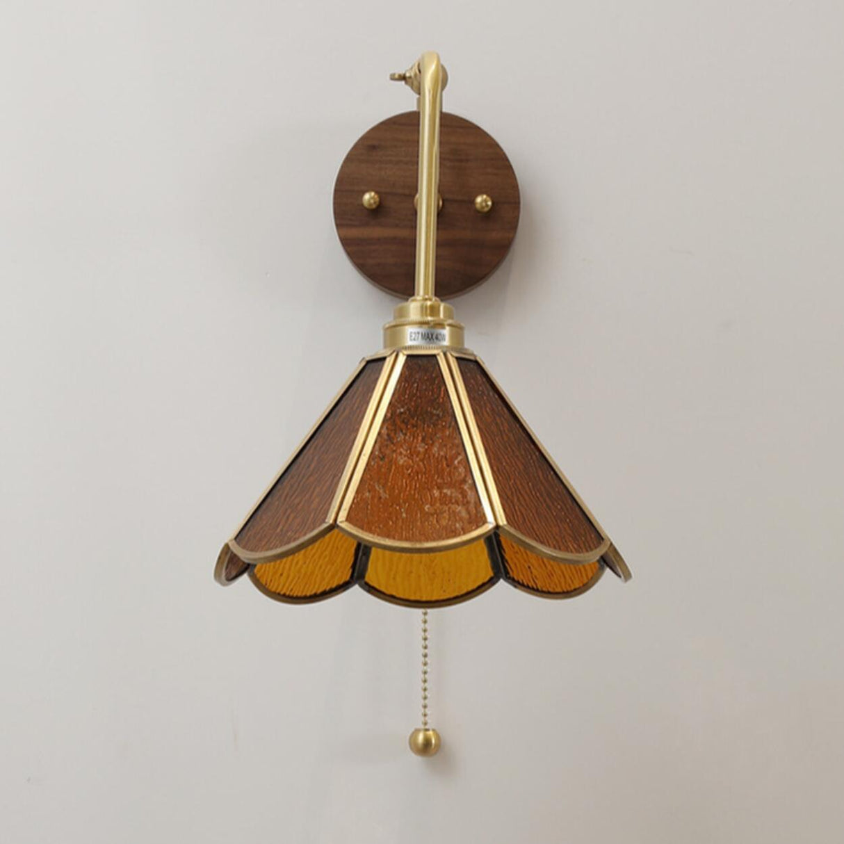 Vintage Green Floral Metal Wall Lamp with Pull Chain Image - 9