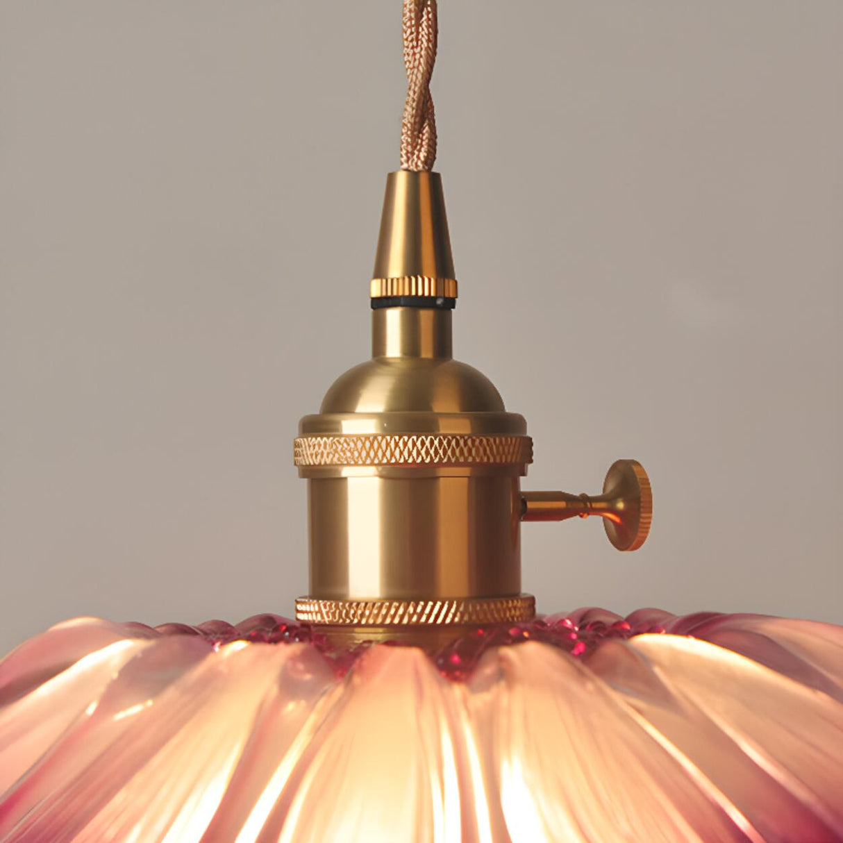 Vintage Green Glass Flower Brass Pendant Light Image - 11