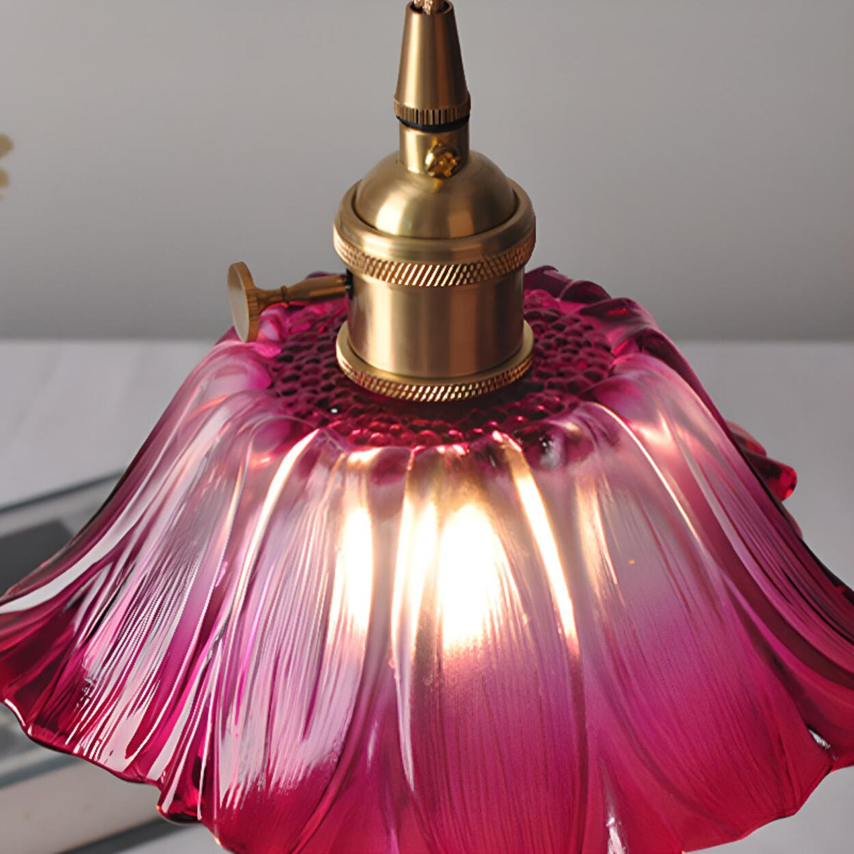 Vintage Green Glass Flower Brass Pendant Light Image - 12