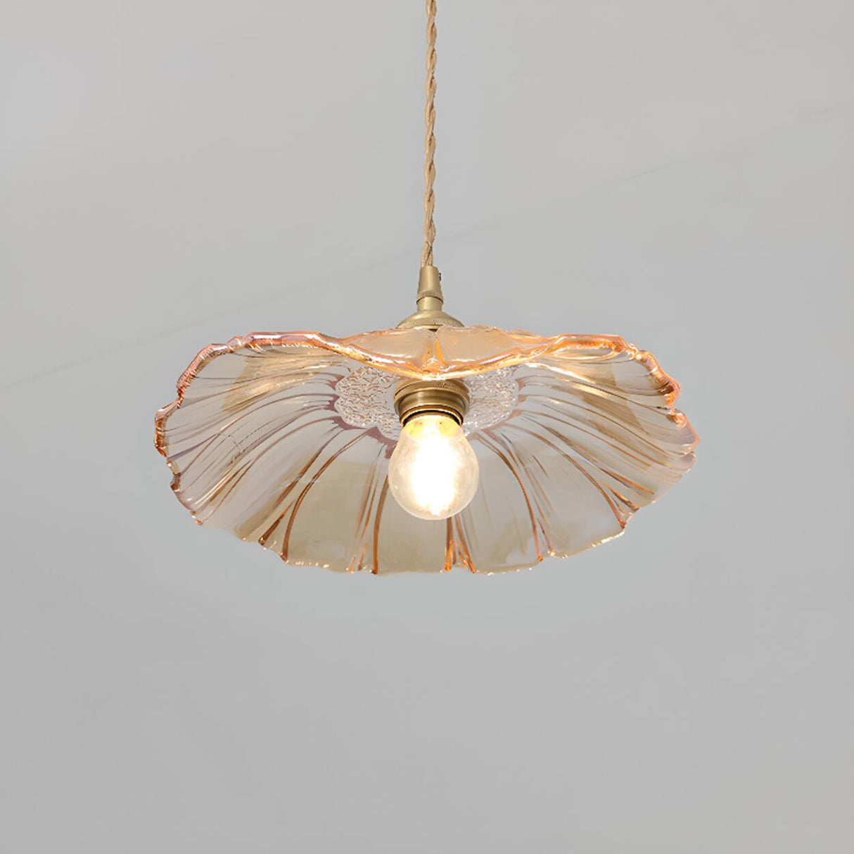 Vintage Green Glass Flower Brass Pendant Light Image - 8