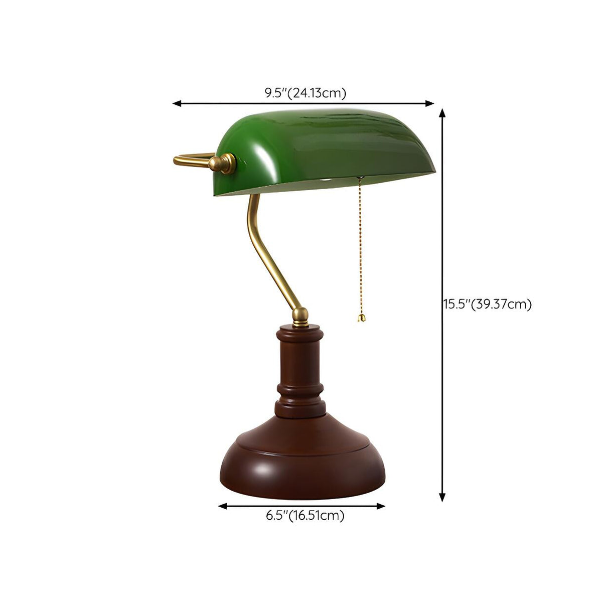 Vintage Green Glass Shade Wood Base Banker Table Lamp