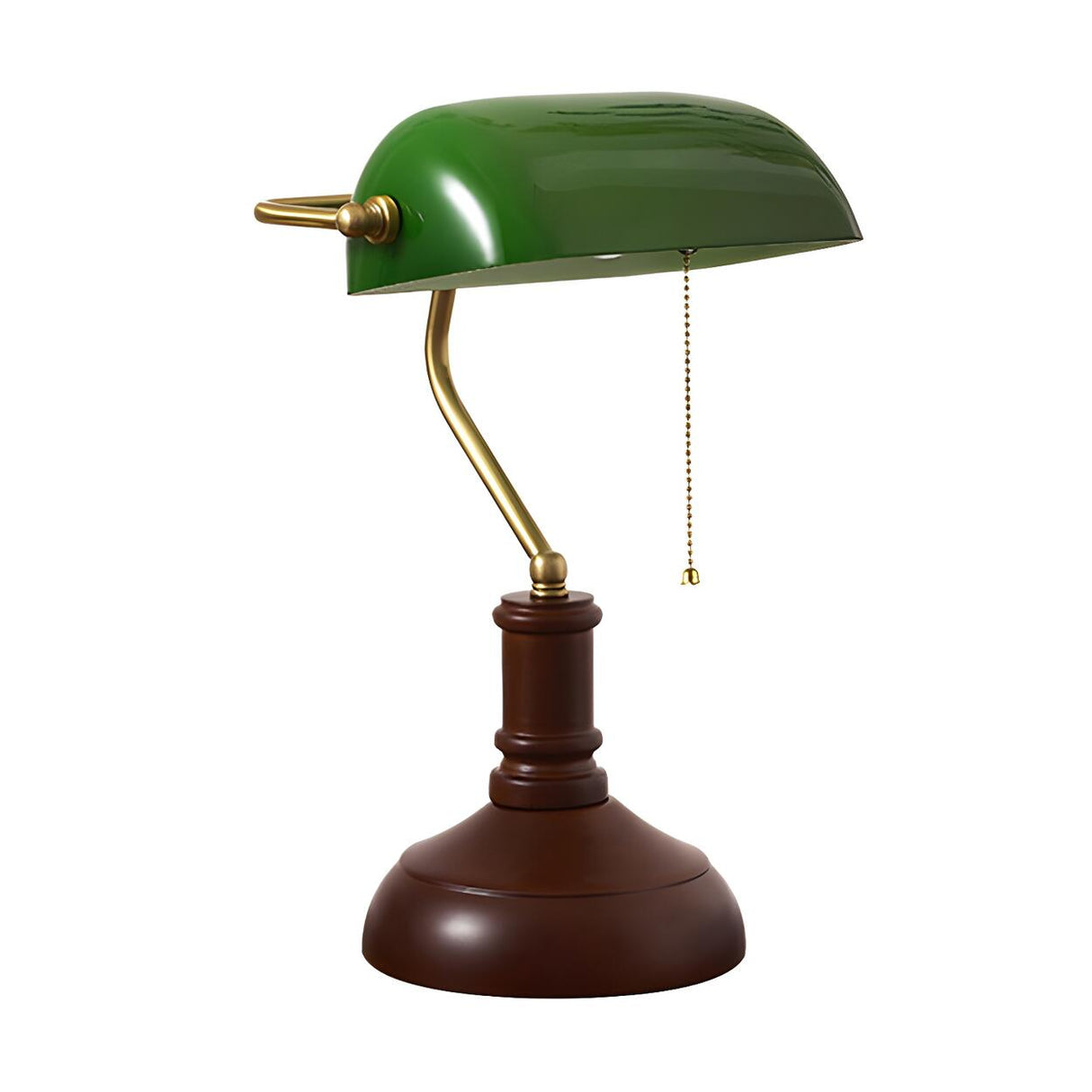 Vintage Green Glass Shade Wood Base Banker Table Lamp Image - 6