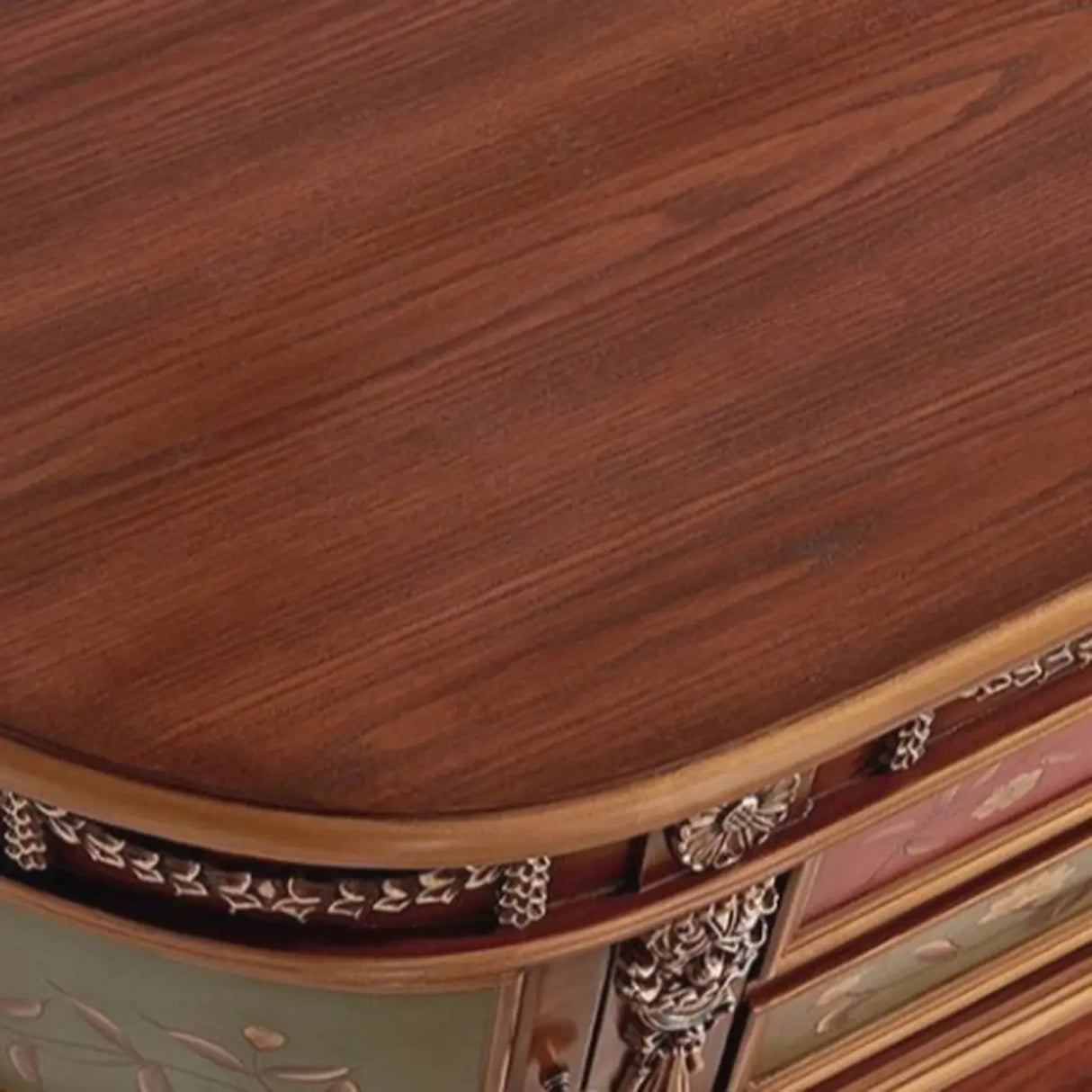 Vintage Half Moon Console Table with Floral Drawers Image - 10