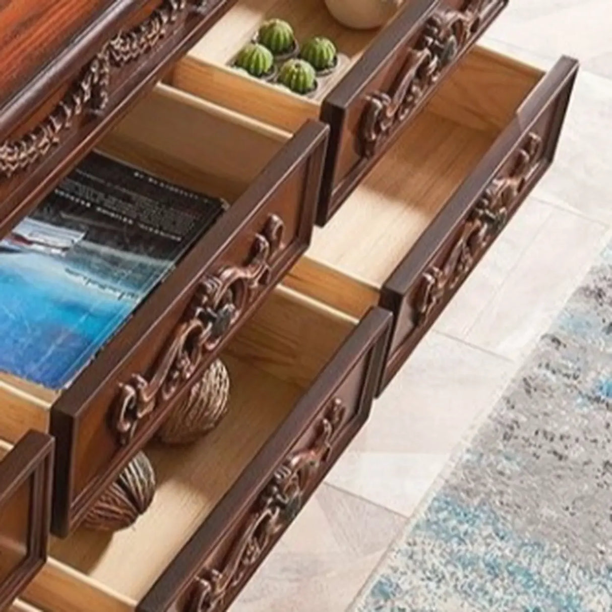 Vintage Half Moon Console Table with Floral Drawers Image - 11