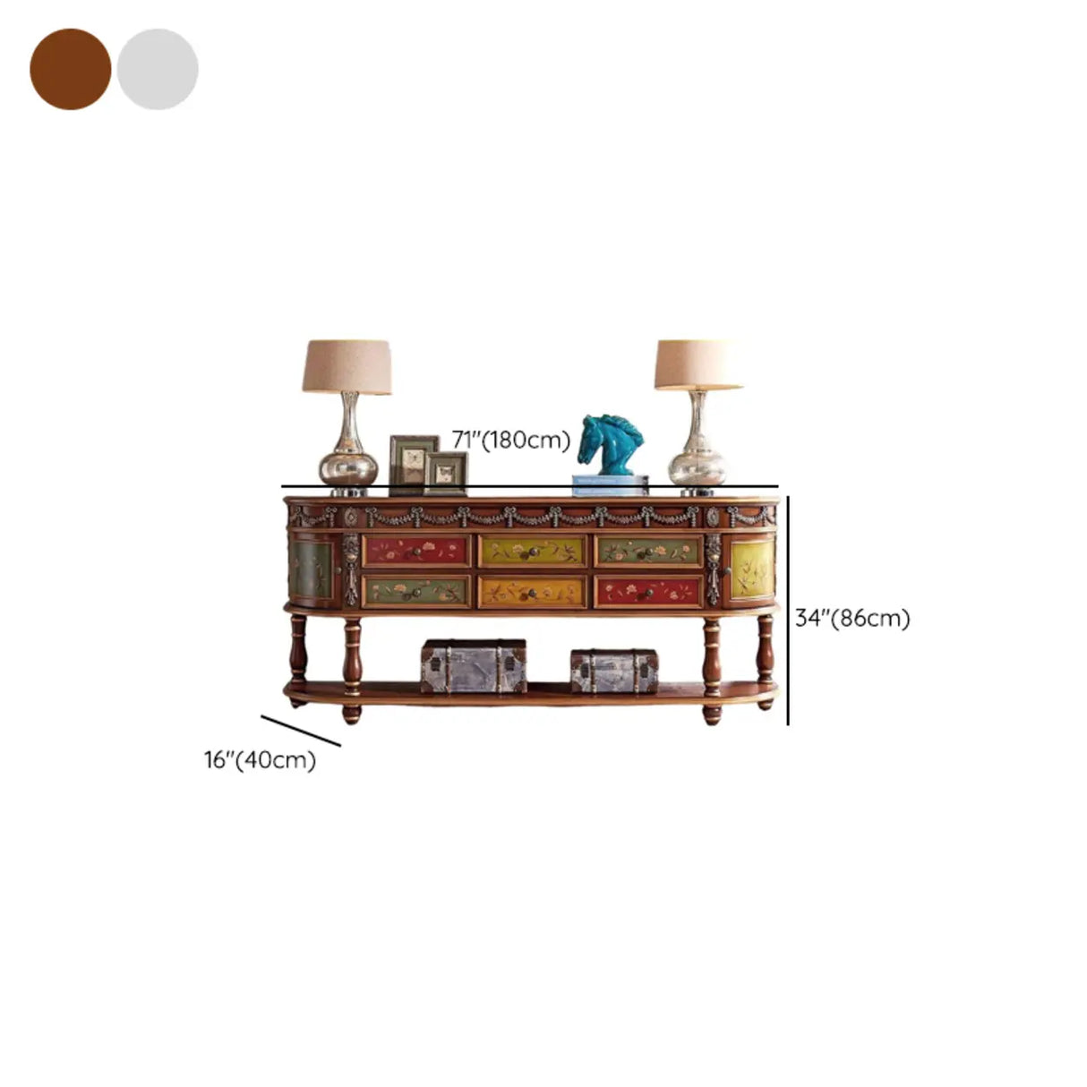 Vintage Half Moon Console Table with Floral Drawers Image - 14