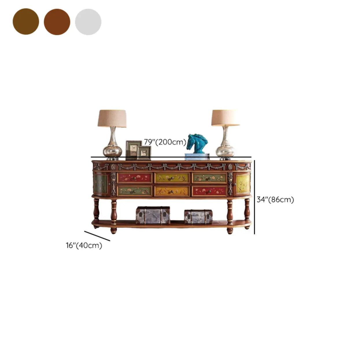 Vintage Half Moon Console Table with Floral Drawers Image - 15