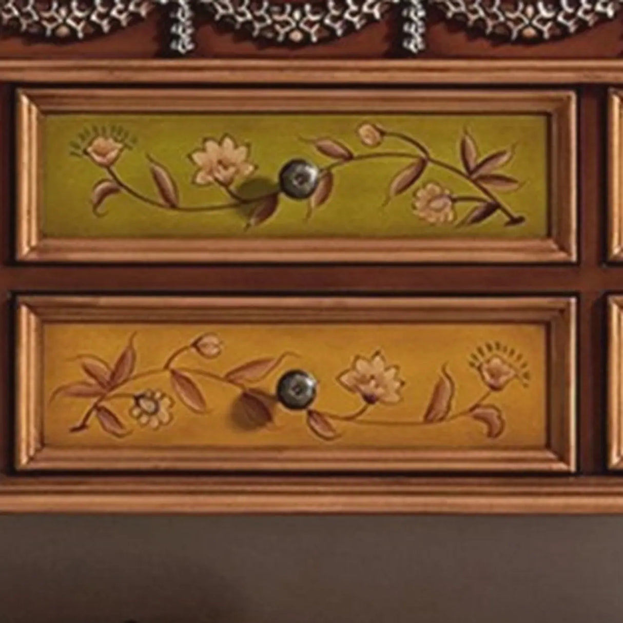 Vintage Half Moon Console Table with Floral Drawers Image - 8