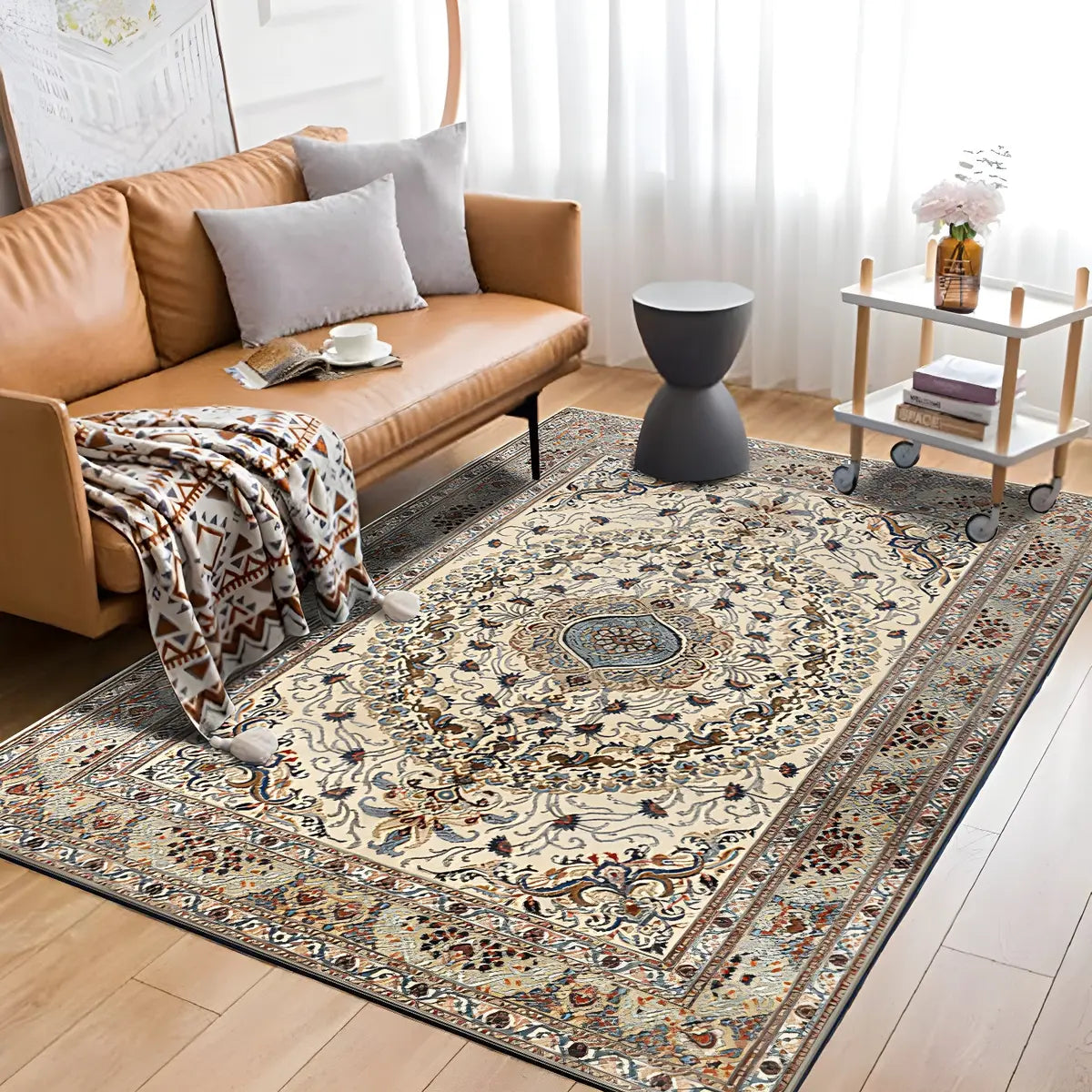 Vintage Imitation Wool Graphic Print Anti-Slip Area Rug Image - 1