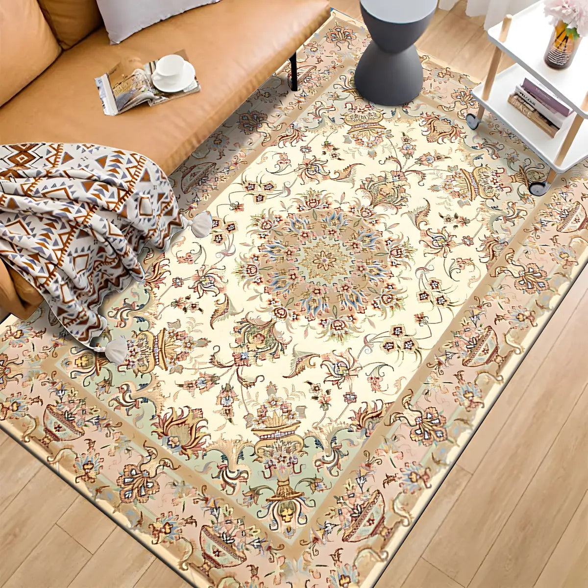 Vintage Imitation Wool Graphic Print Anti-Slip Area Rug Image - 3