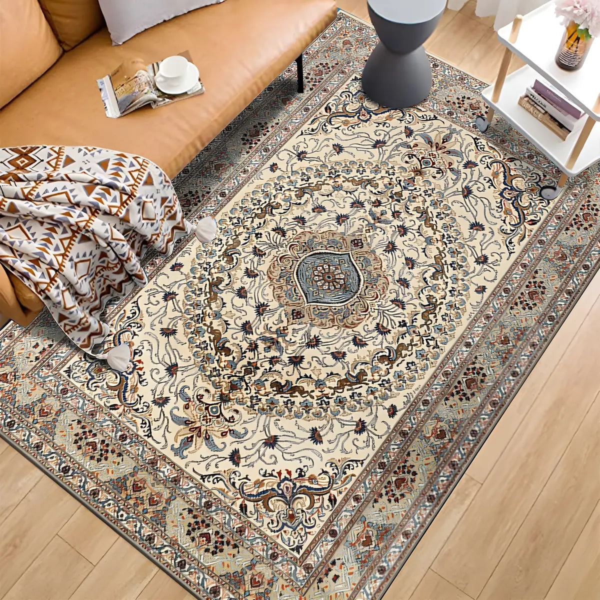 Vintage Imitation Wool Graphic Print Anti-Slip Area Rug Image - 4