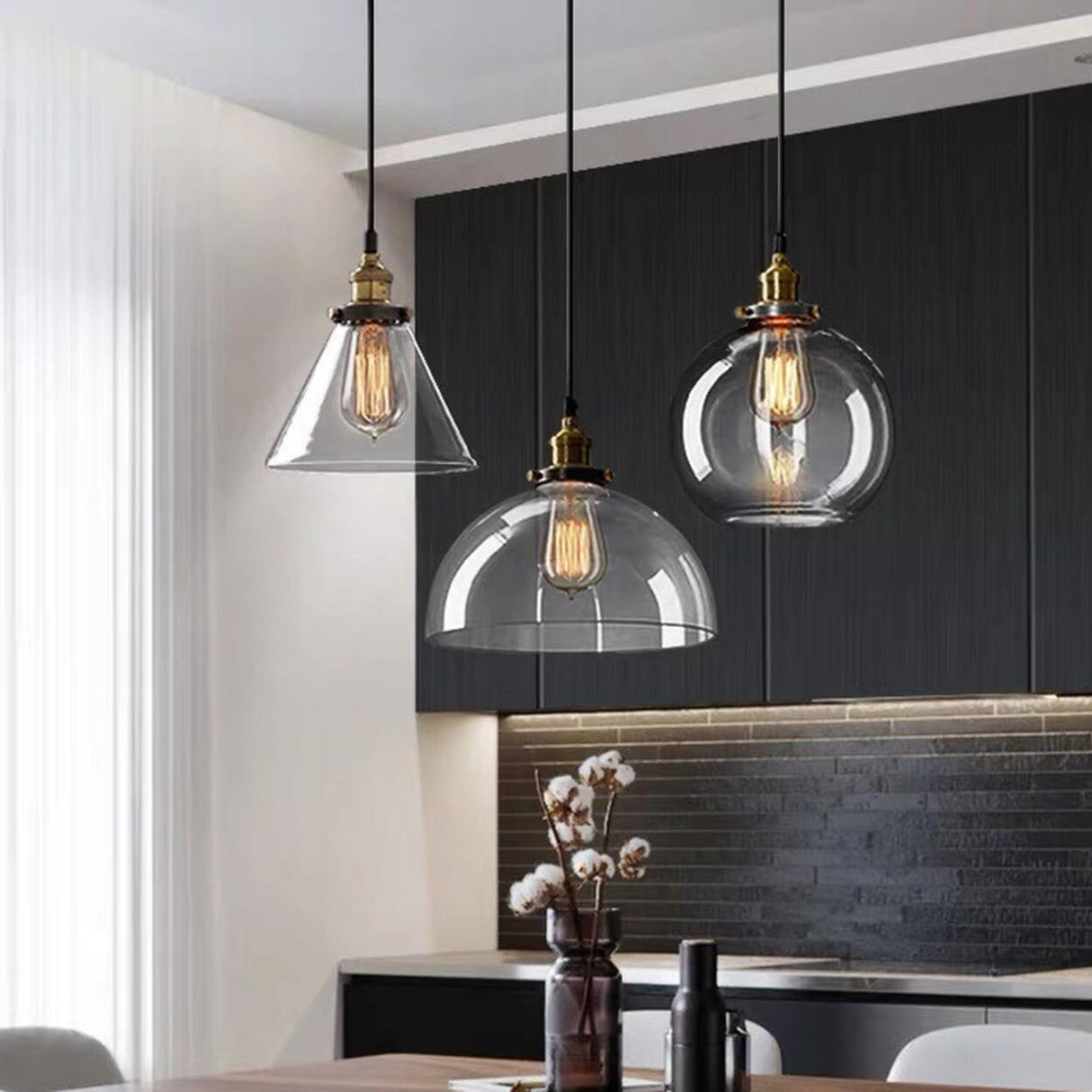 Vintage Industrial Clear Glass Globe Pendant Light Image - 1