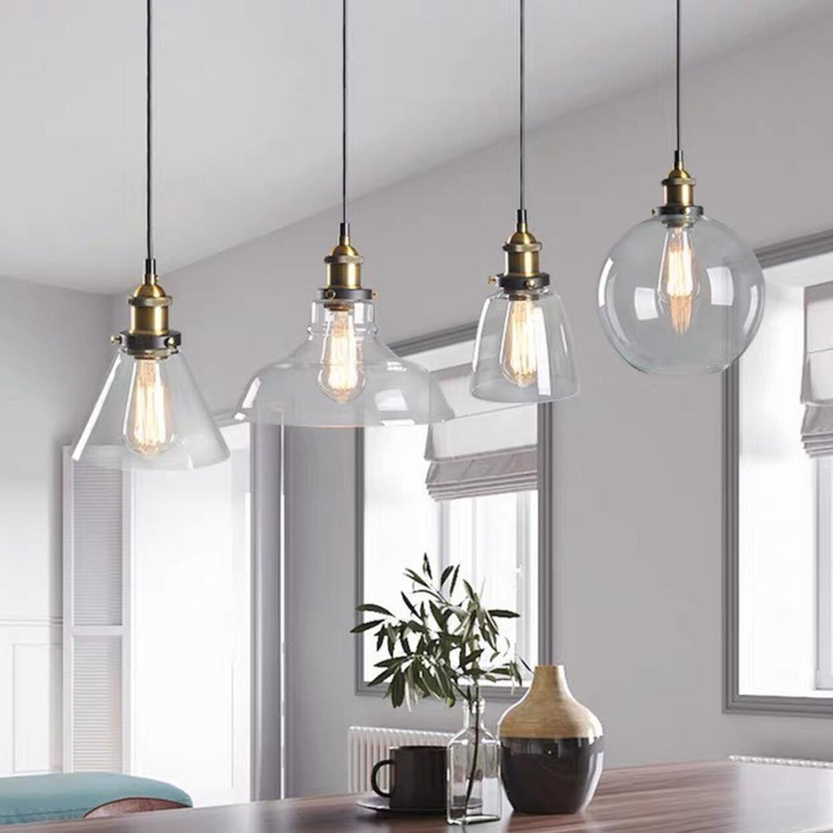 Vintage Industrial Clear Glass Globe Pendant Light Image - 2