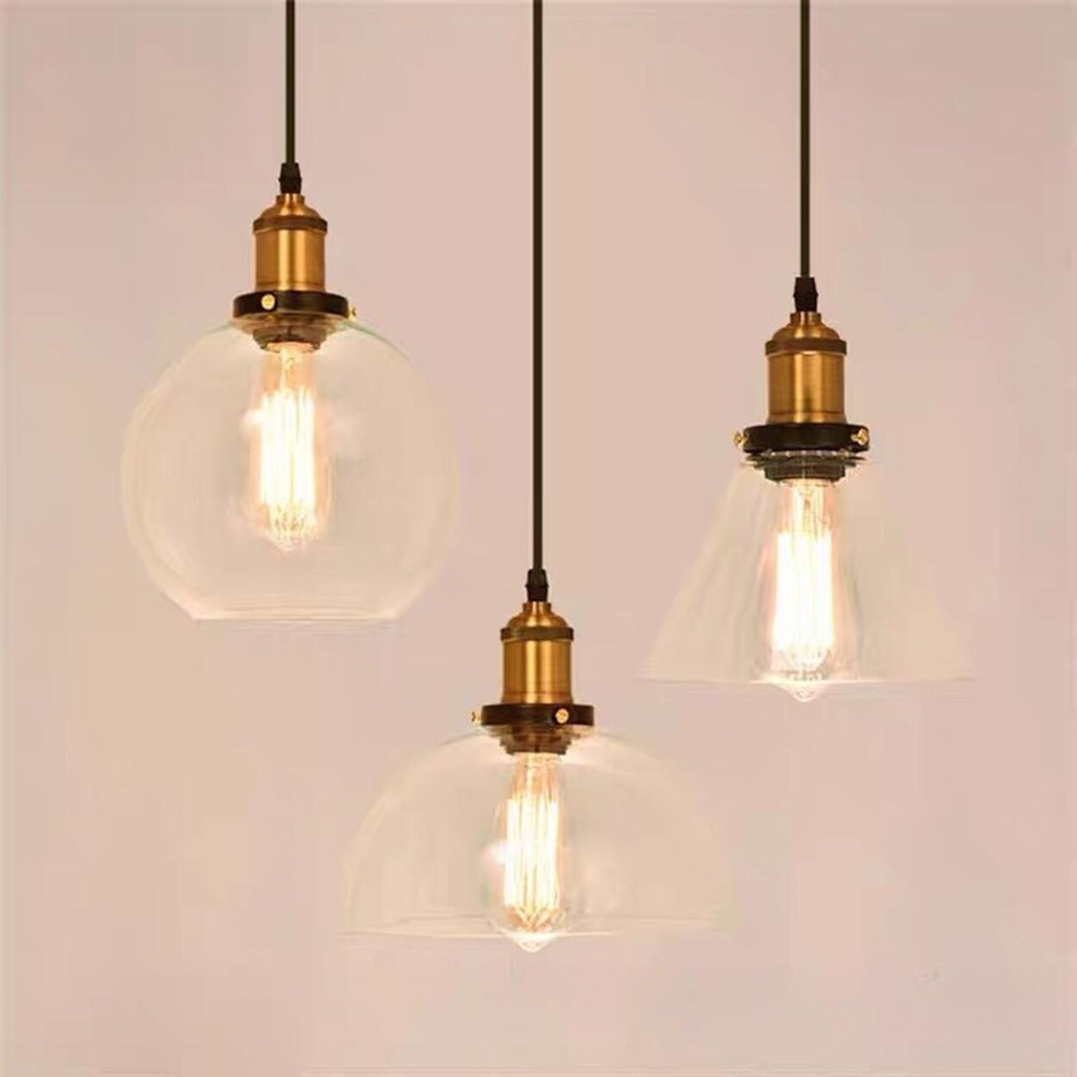 Vintage Industrial Clear Glass Globe Pendant Light Image - 24