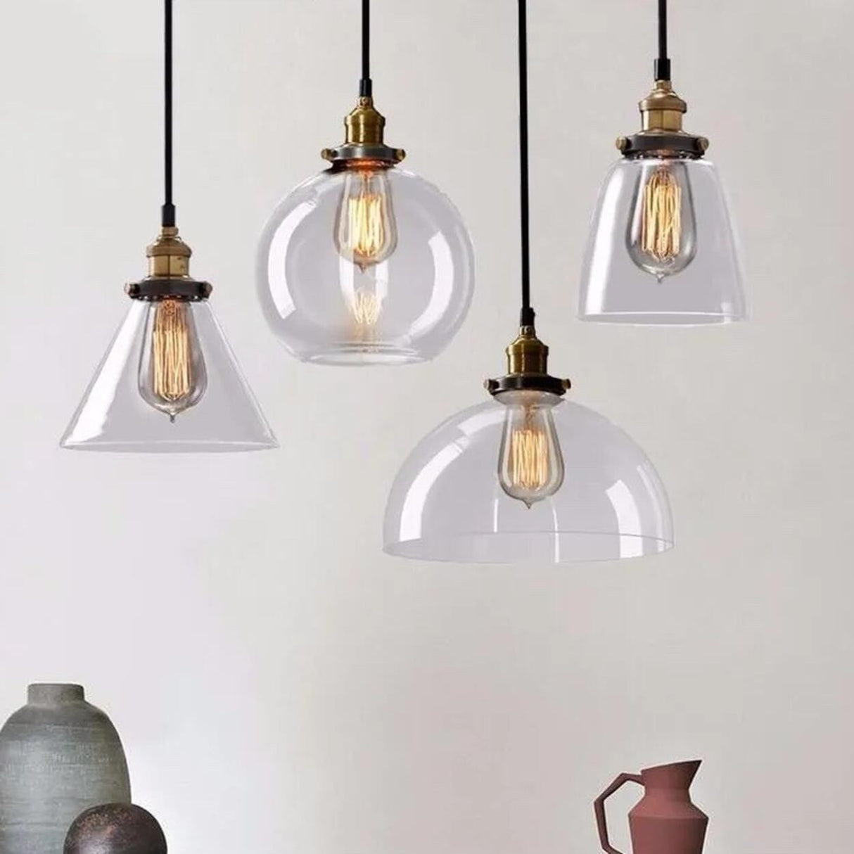 Vintage Industrial Clear Glass Globe Pendant Light Image - 3