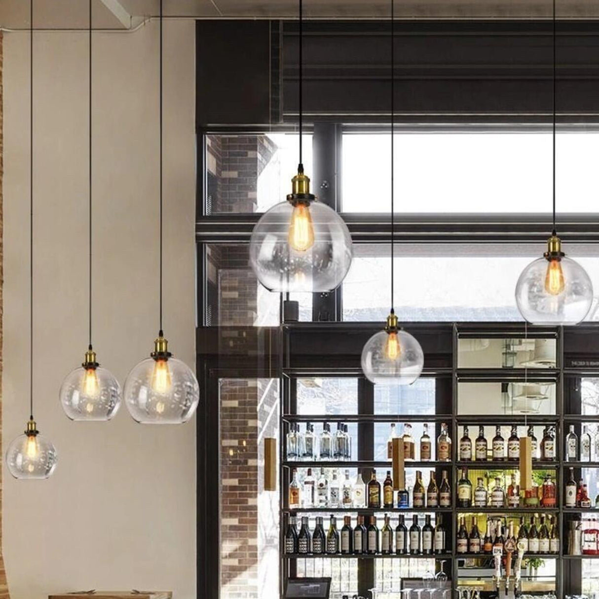 Vintage Industrial Clear Glass Globe Pendant Light Image - 4