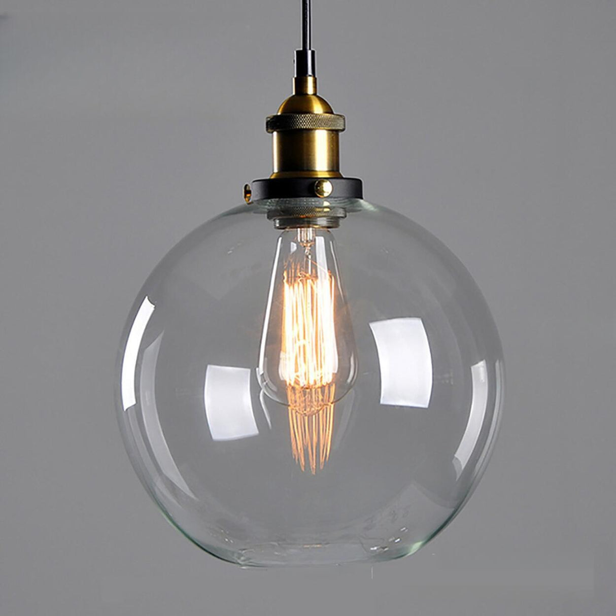 Vintage Industrial Clear Glass Globe Pendant Light Image - 8