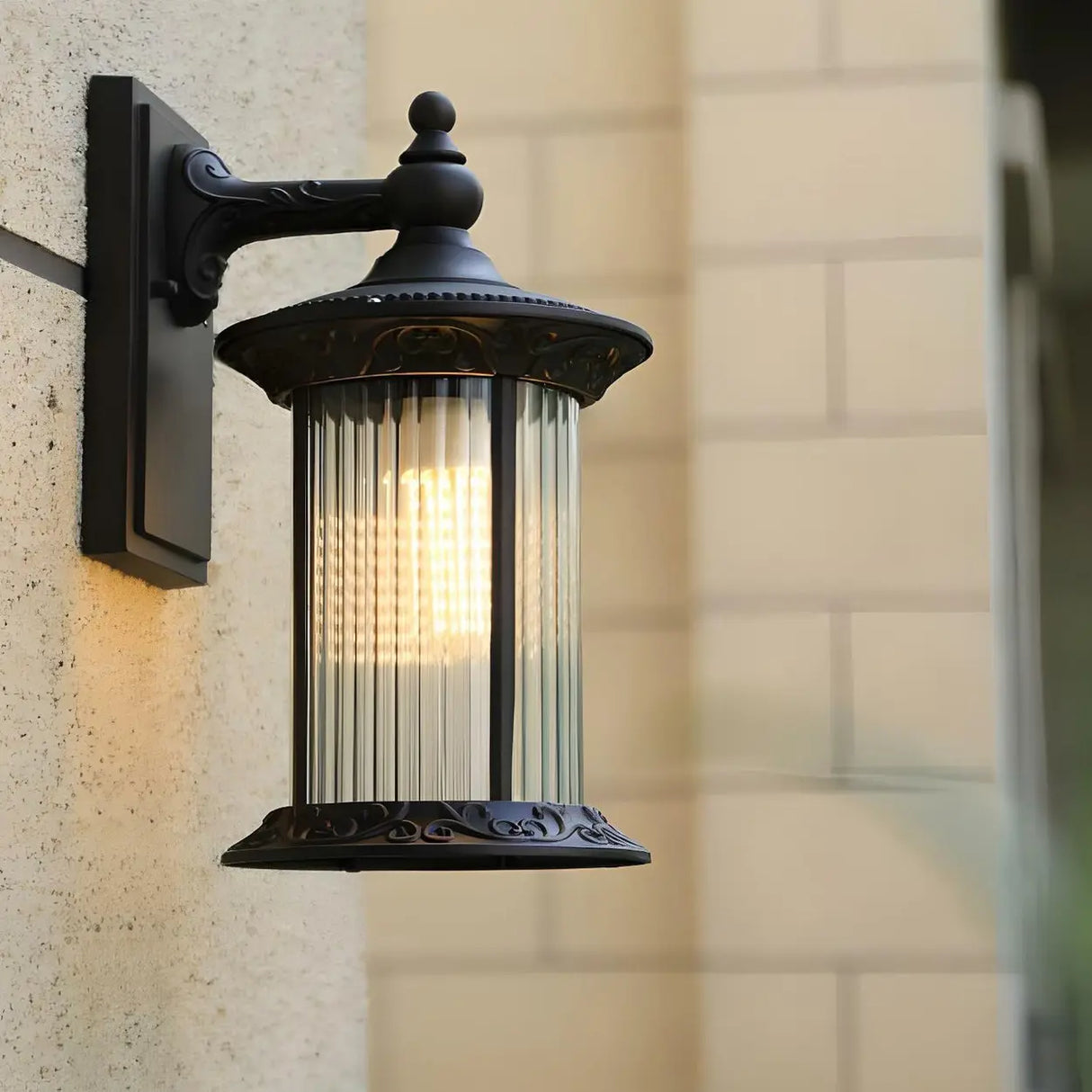 Vintage Industrial Cylindrical Glass External Wall Light Image - 12