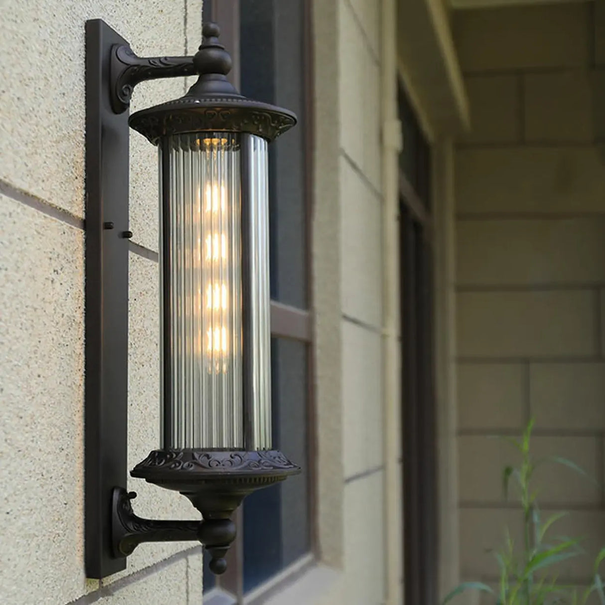 Vintage Industrial Cylindrical Glass External Wall Light Image - 15