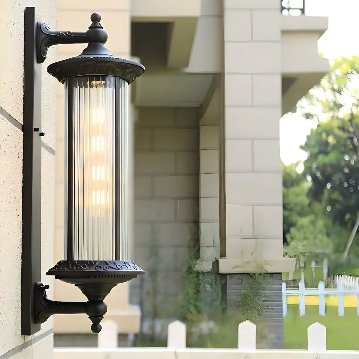 Vintage Industrial Cylindrical Glass External Wall Light Image - 16