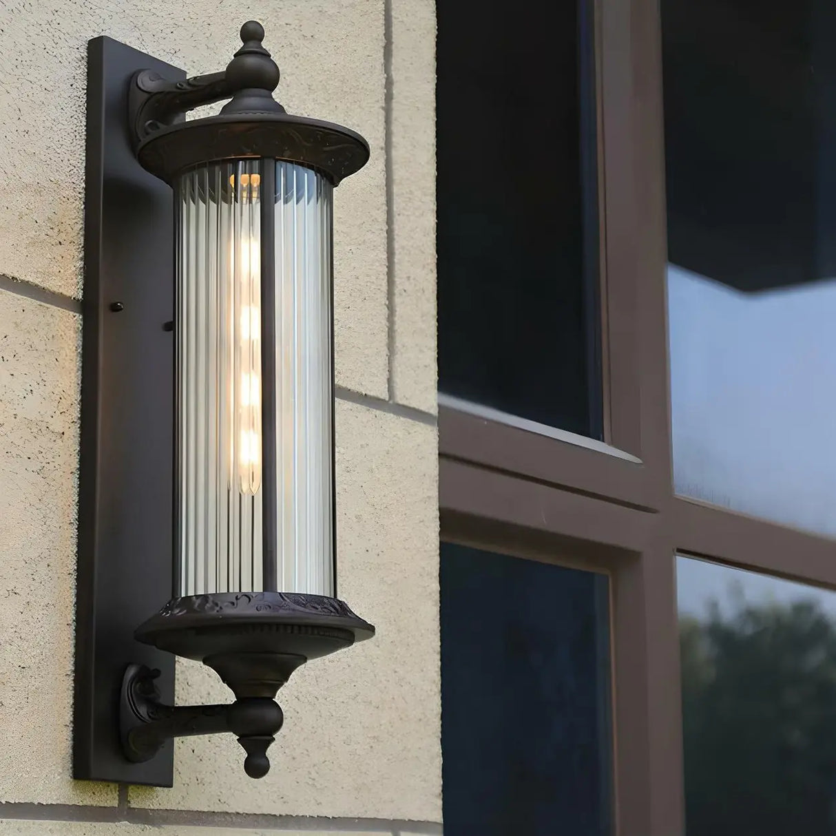 Vintage Industrial Cylindrical Glass External Wall Light Image - 4