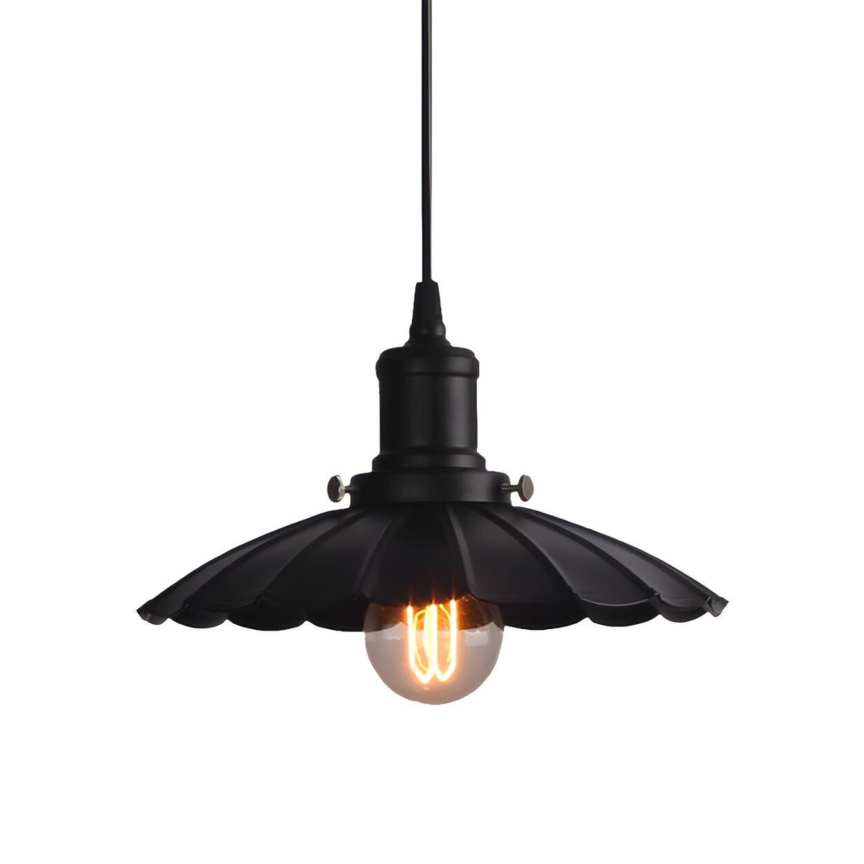 Vintage Industrial Metal Black Scalloped Pendant Light Image - 4