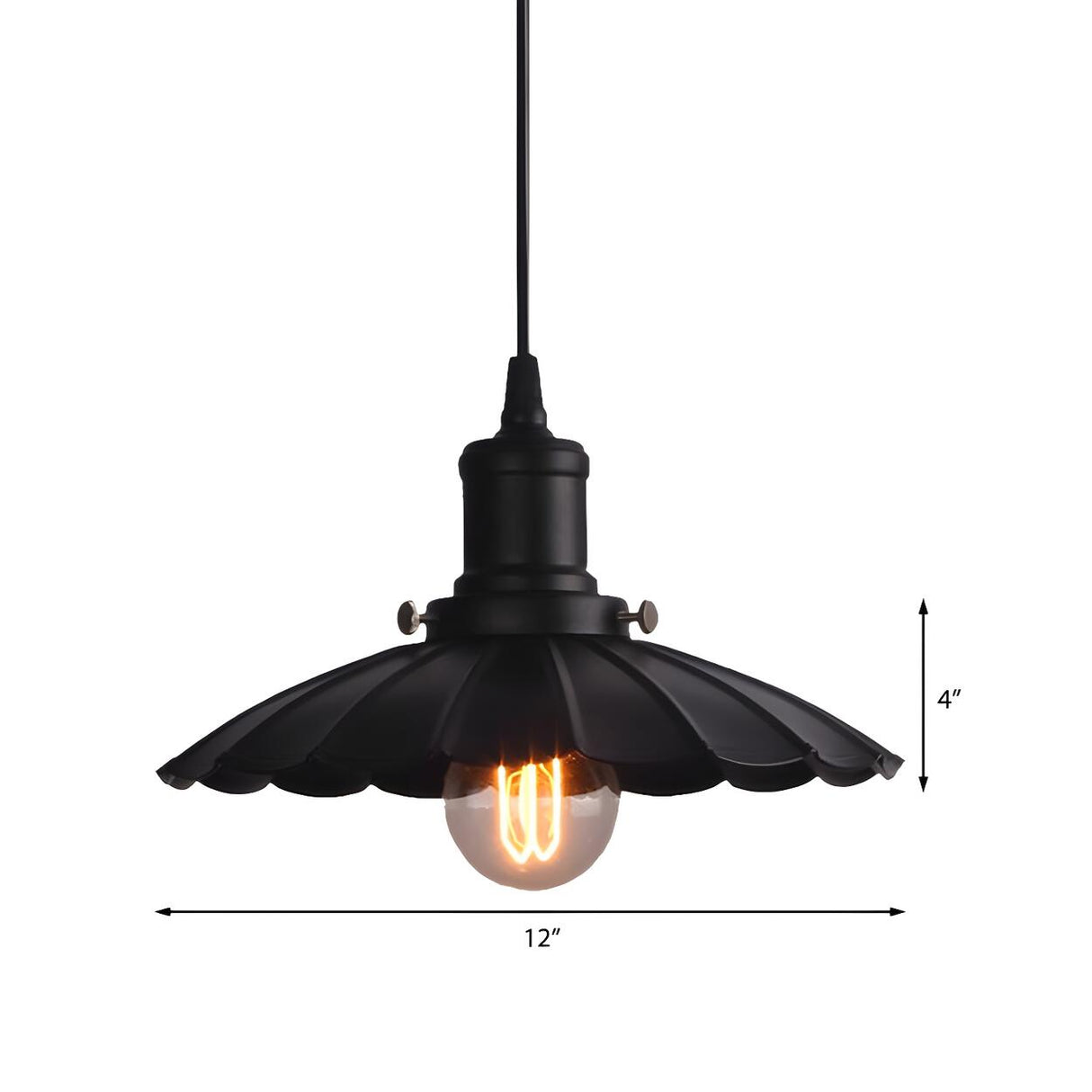 Vintage Industrial Metal Black Scalloped Pendant Light Image - 7