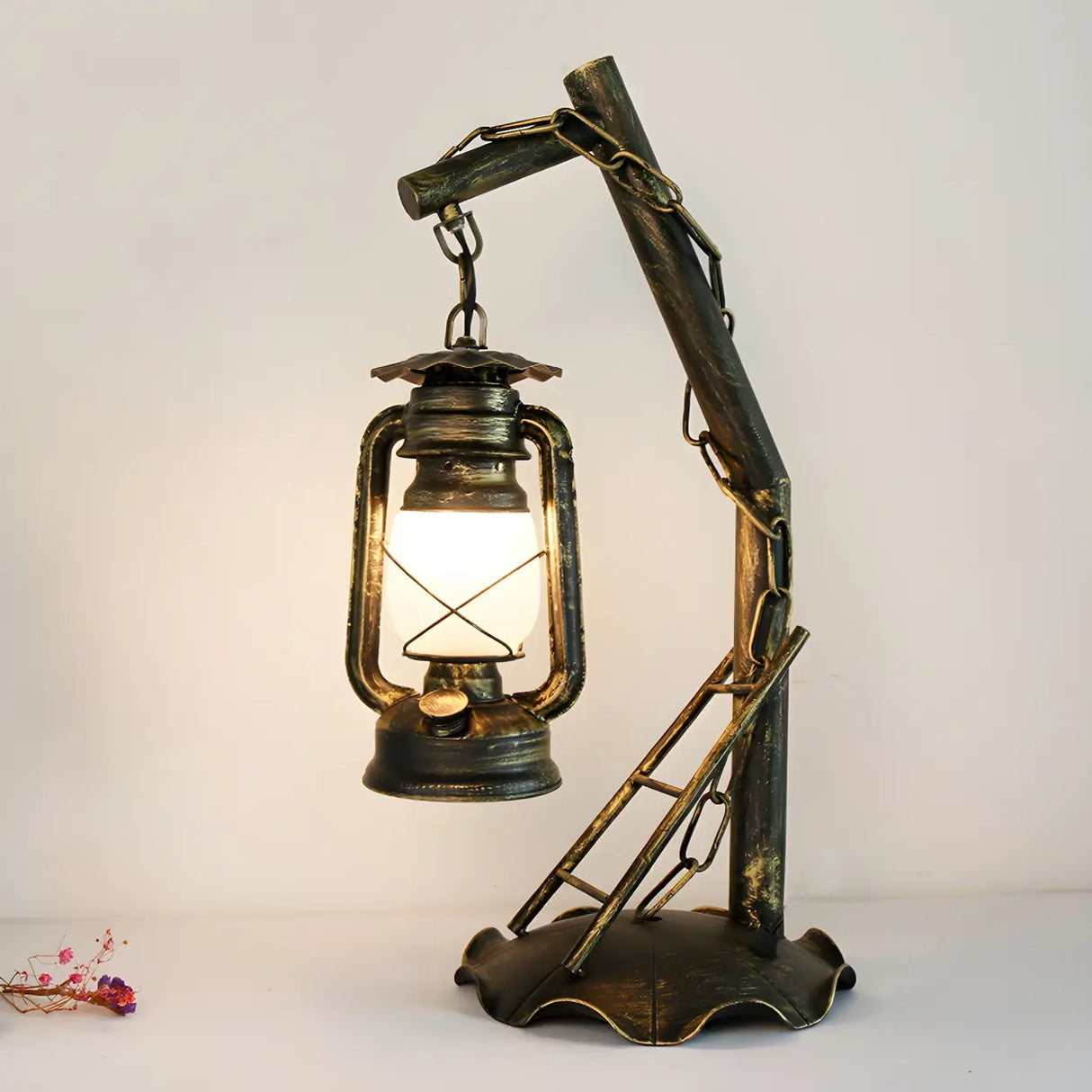 Vintage Lantern Brass Vine Decor Bedroom Table Lamp Image - 4