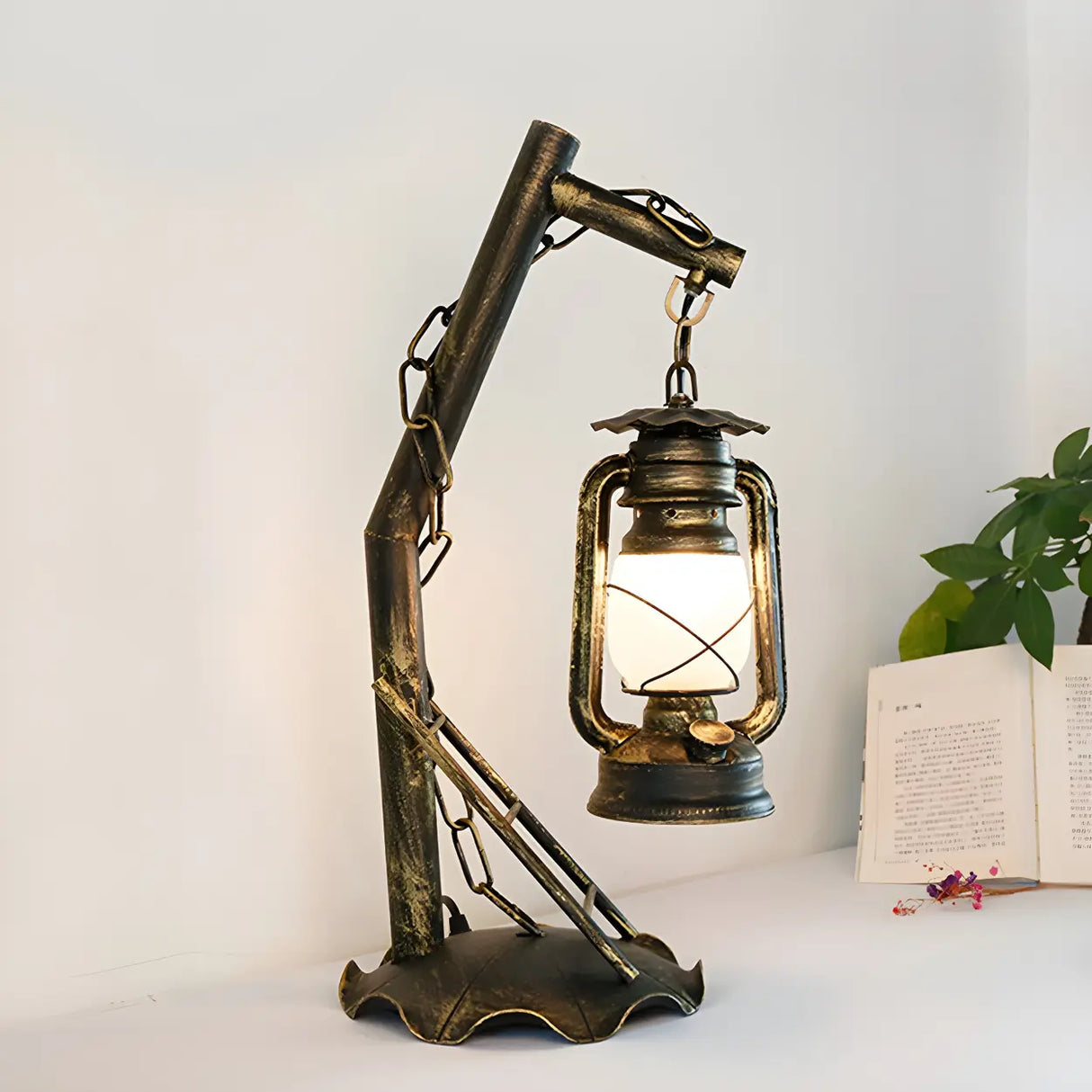 Vintage Lantern Brass Vine Decor Bedroom Table Lamp Image - 5