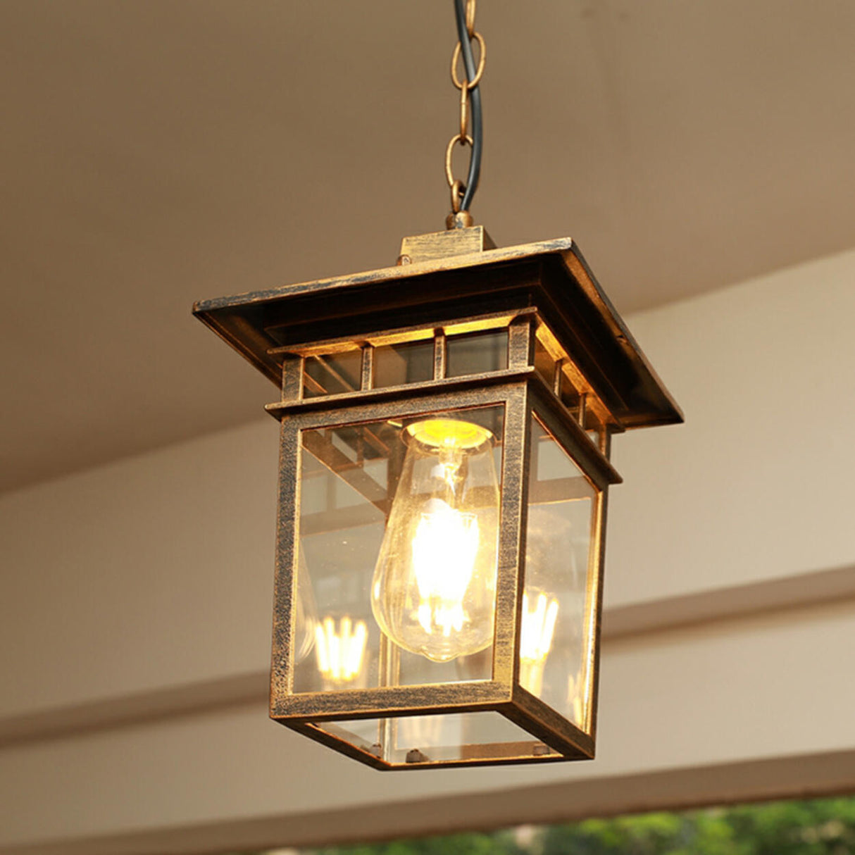 Vintage Lantern Clear Glass Outdoor Pendant Light Image - 3