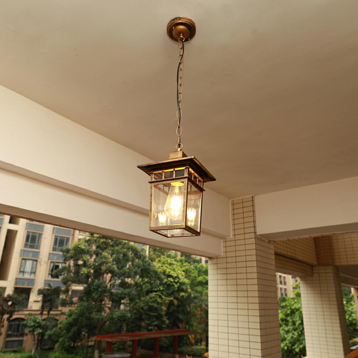 Vintage Lantern Clear Glass Outdoor Pendant Light Image - 4