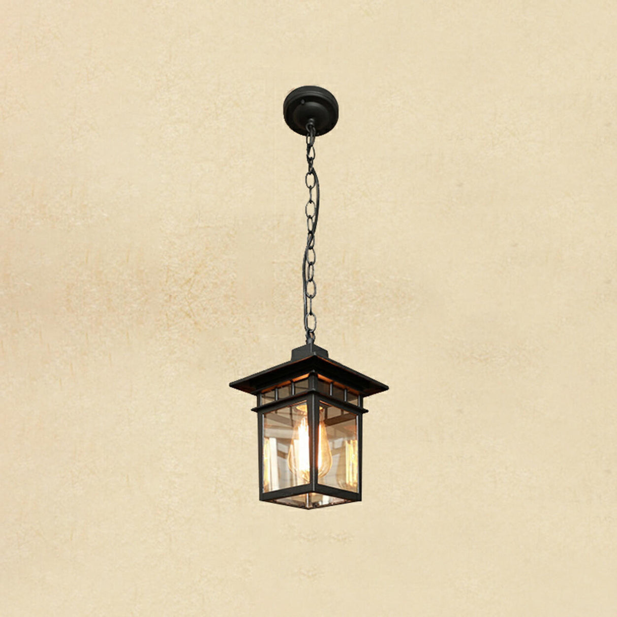 Vintage Lantern Clear Glass Outdoor Pendant Light Image - 6