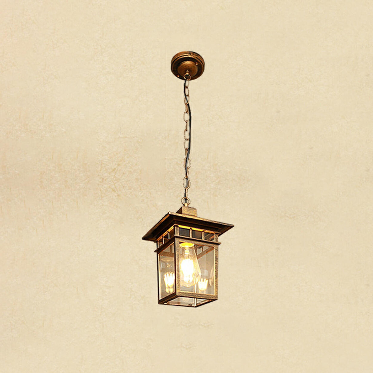 Vintage Lantern Clear Glass Outdoor Pendant Light Image - 7