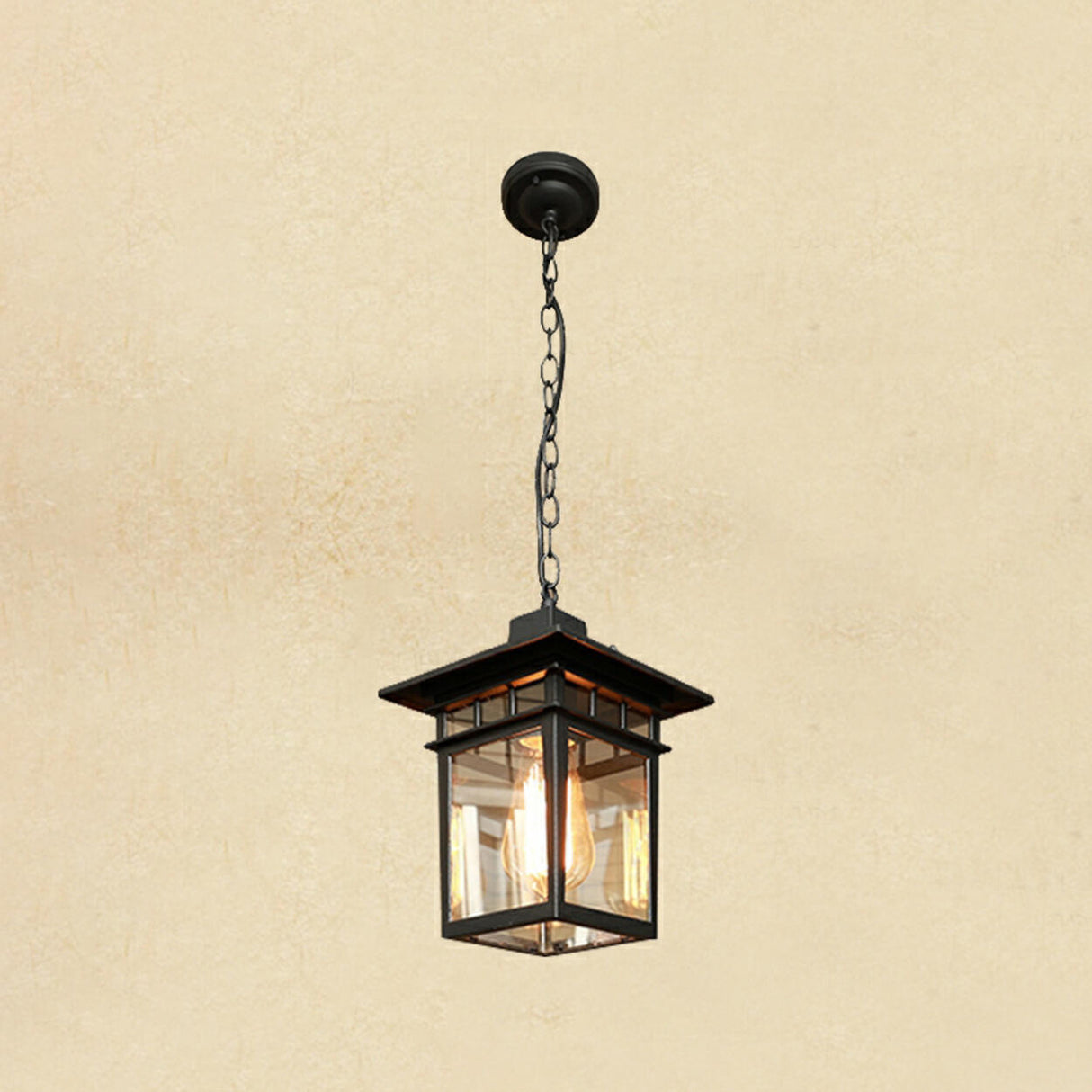 Vintage Lantern Clear Glass Outdoor Pendant Light Image - 8