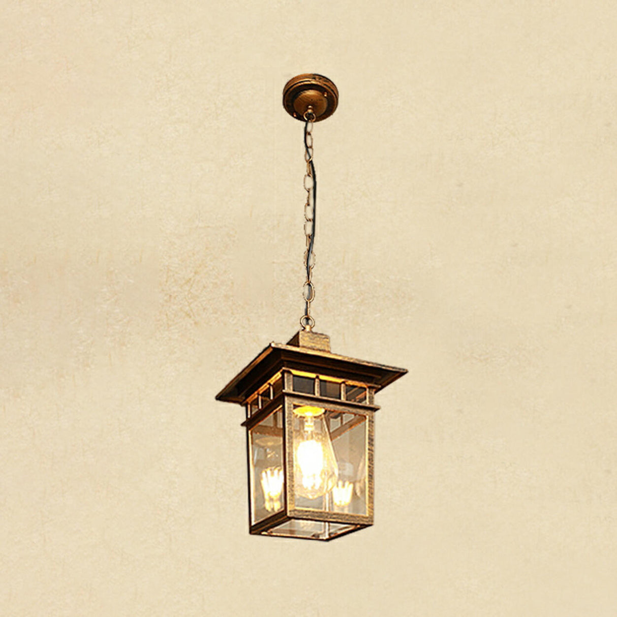 Vintage Lantern Clear Glass Outdoor Pendant Light Image - 9