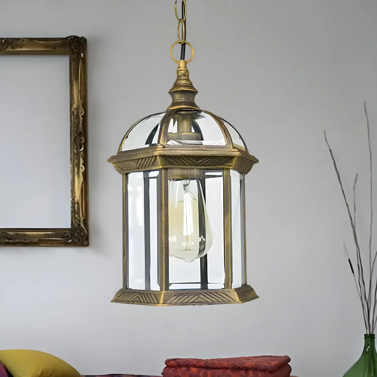 Vintage Lantern-Shaped Glass Outdoor Pendant Light Image - 12